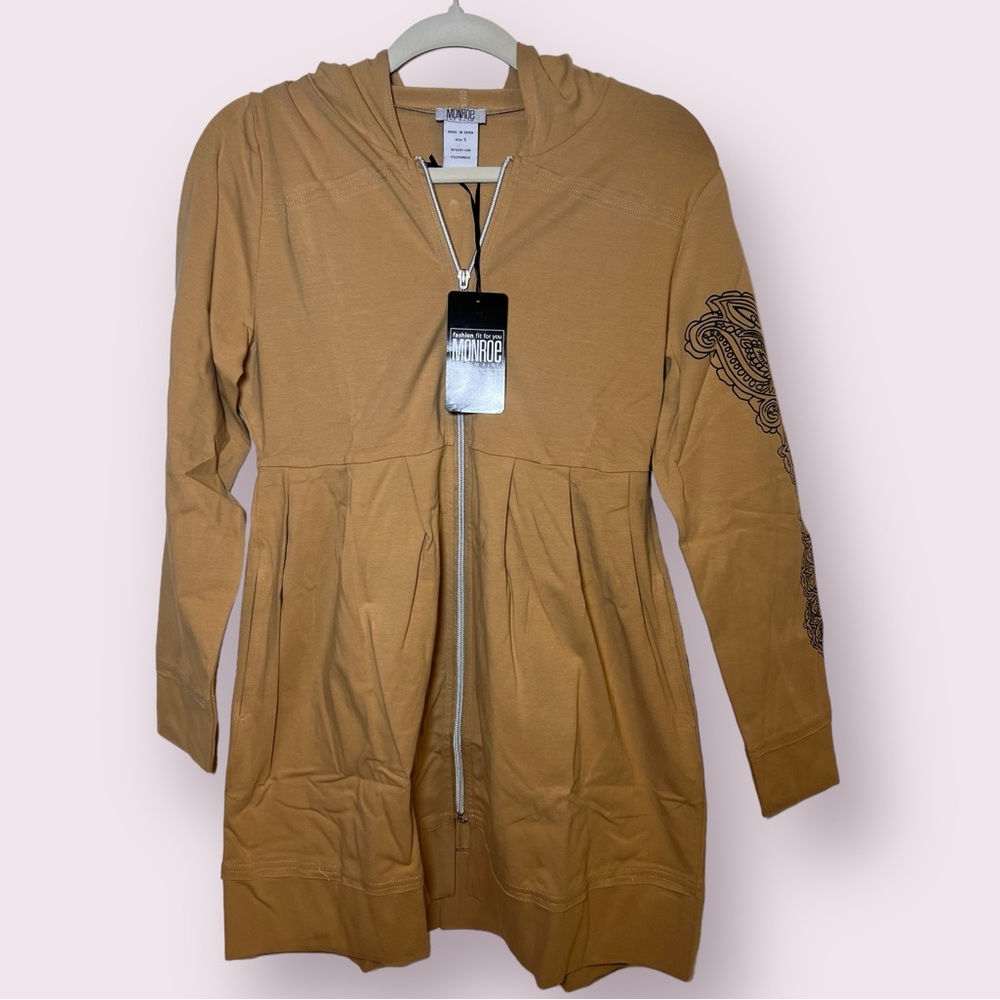 New womens Monroe & Main Tunic Length Hoodie Womens Pleated Zip Up size small
